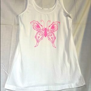 Dark Art Esoterica, white tank with pink “Evil Eye Butterfly” size medium. 1 off
